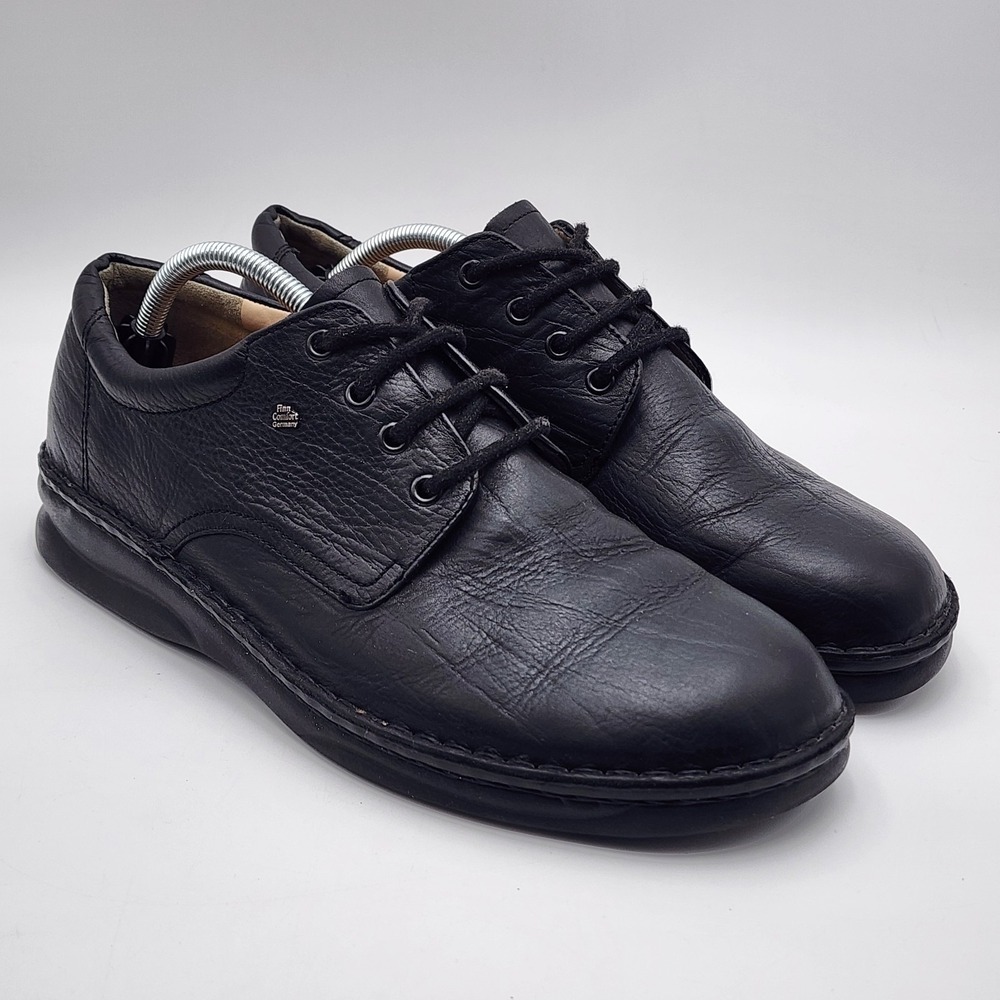 Finn Comfort Men's Metz‎ Black Leather Shoes - Size 10 W Lace Up Logo
